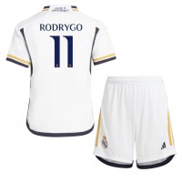 Camisa de Futebol Real Madrid Rodrygo Goes #11 Equipamento Principal Infantil 2023-24 Manga Curta (+ Calças curtas)